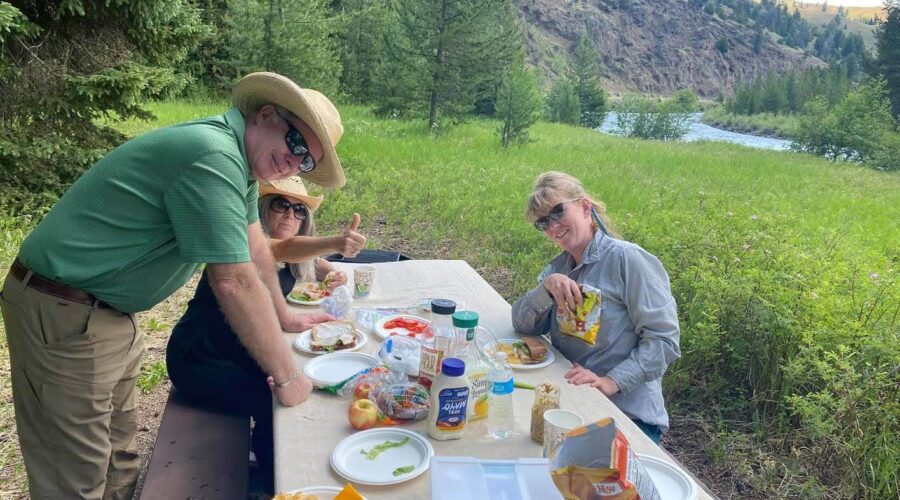 Picnic lunch next to the river in Yellowstone National Park