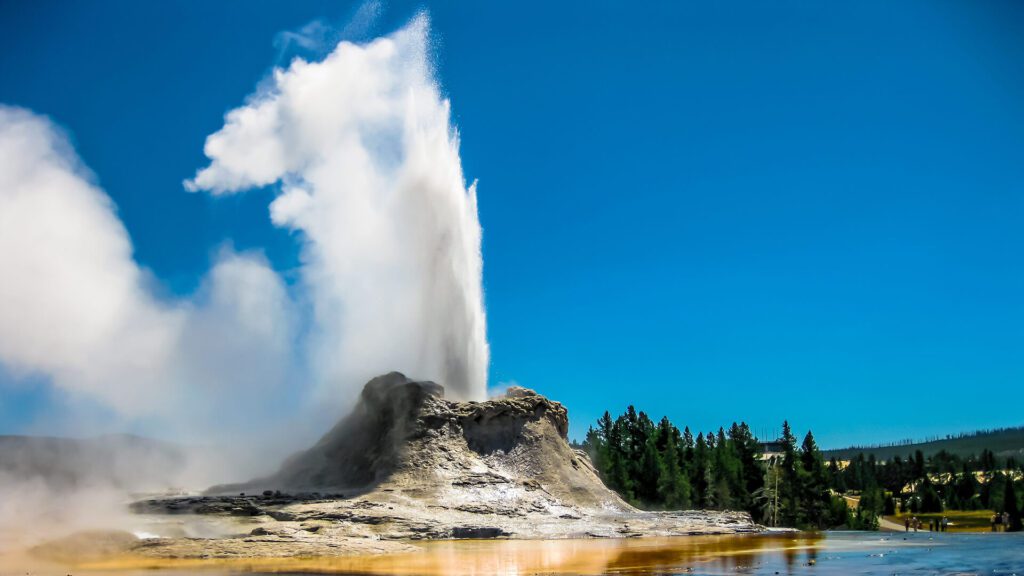 Castle Geyser erupting in Yellowstone National Park. Taken on a Teton Excursions tour of Yellowstone National Park.